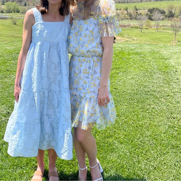 Monique Lhuillier Sheer Dress with Yellow Floral Embroidery